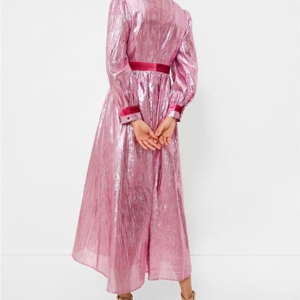 Tuckernuck Hyacinth House Pink Metallic Plisse Eloise Midi Dress Sz S - Picture 5 of 15